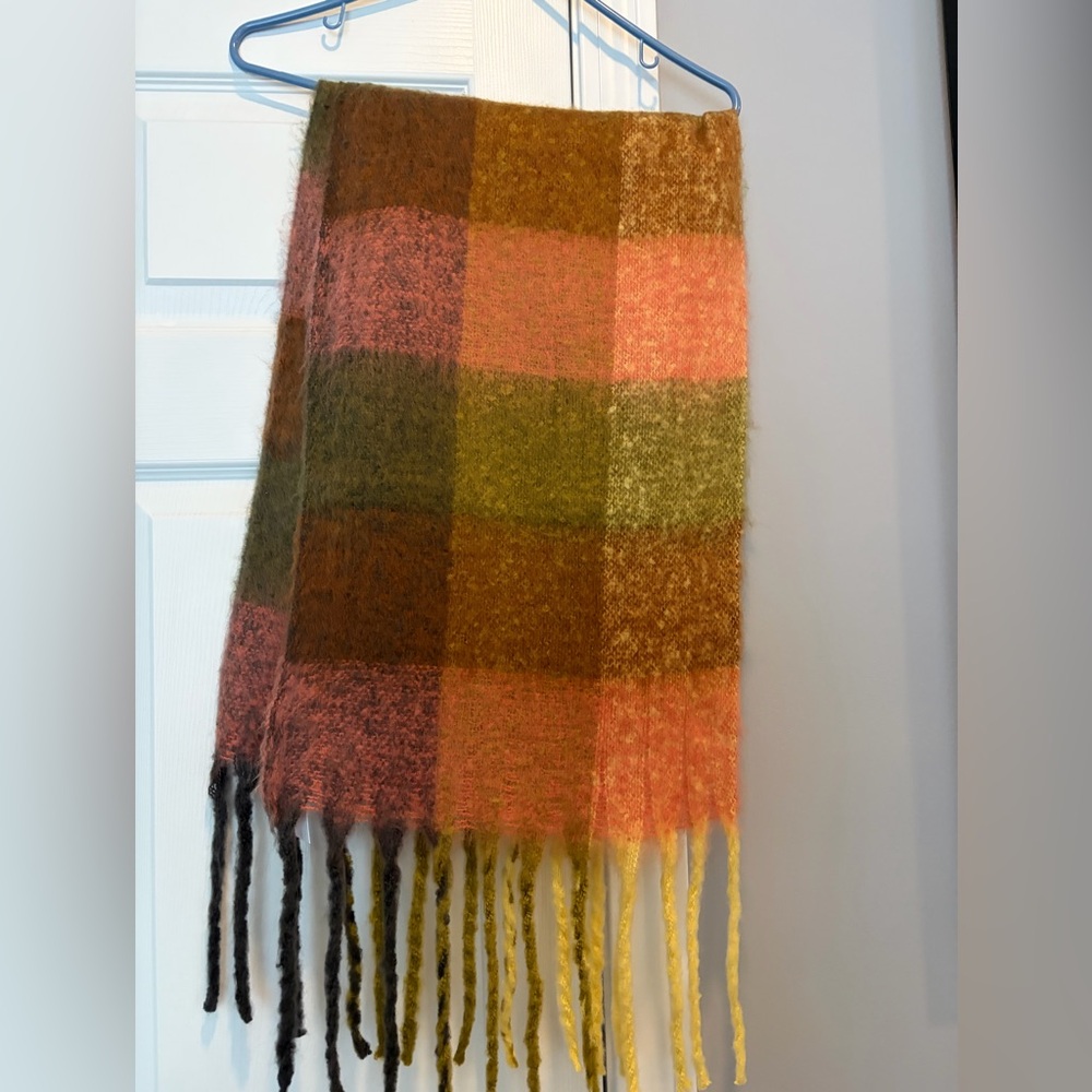 Plaid Multicolor Scarf with Fringe- Anthropologie